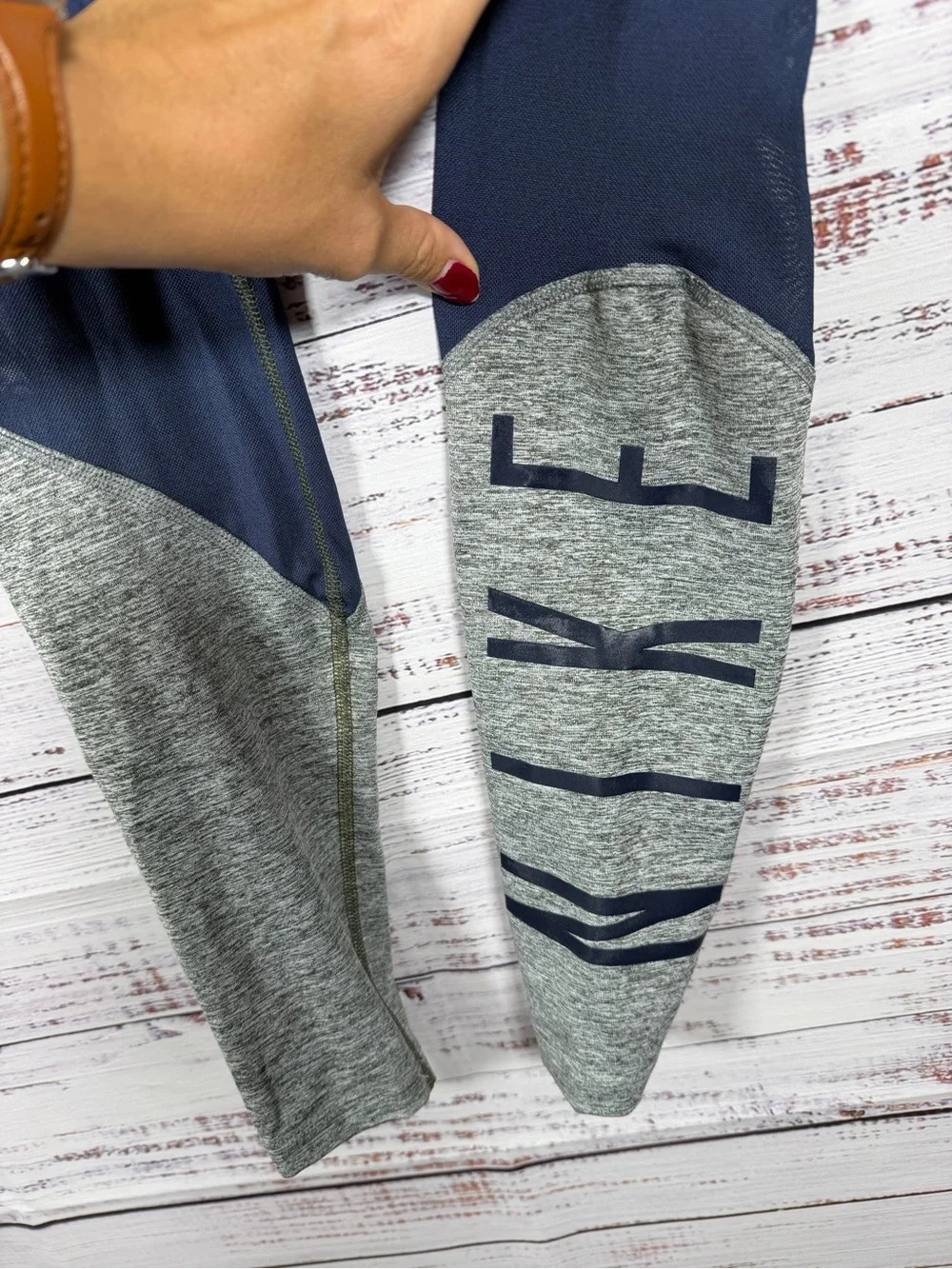 Nike Dri-FIT Colorblock Leggings Olive Green Gray Blue XS